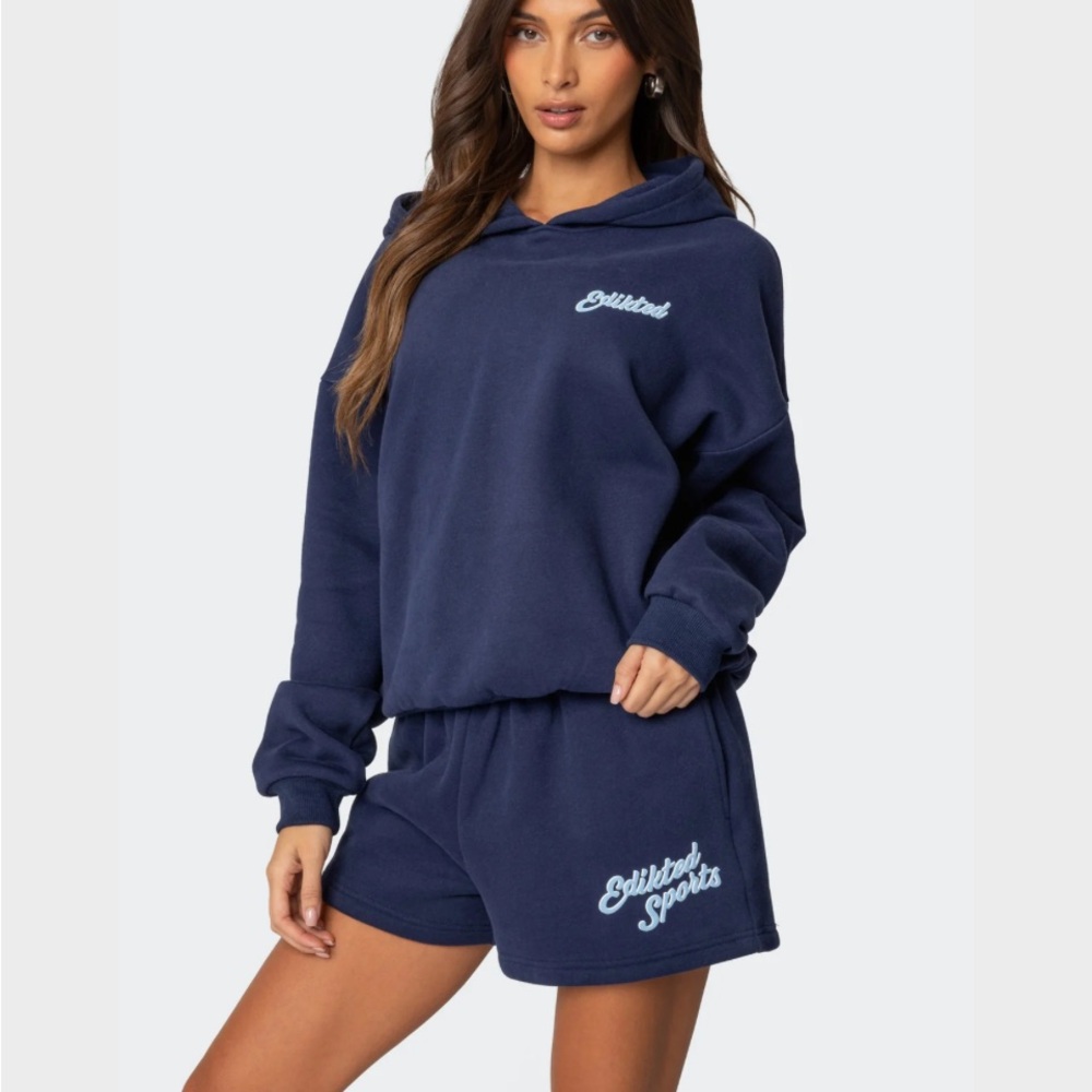 Edikted Dark Blue Hoodie Sweatshirt